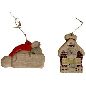 Set of 2 Unbranded Vintage Mouse Theme Christmas Ornaments (READ)